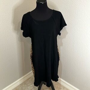 Womens Linen Blend Short Sleeve Animal Print Dress